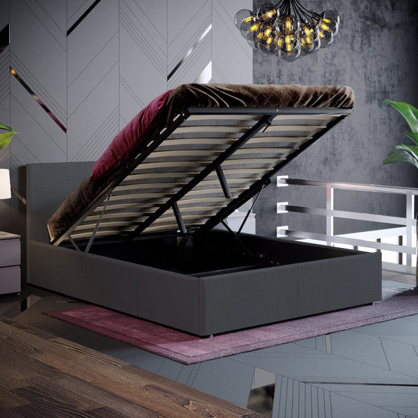 Muvazzi Double Dark Grey Ottoman Bed With Large Underbed Storage