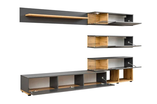 Luzcanny Chic Entertainment Center with Glossy Finish and Plentiful Storage Options