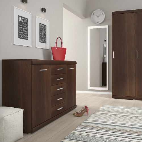 Luscanny 5 Drawer Sideboard in Dark Mahogany Melamine LivingRoom Storage Unit