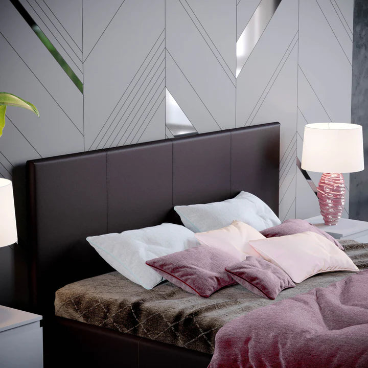 Muvazzi Double Ottoman Faux Leather Bed in Brown With Large Underbed Storage & Headboard