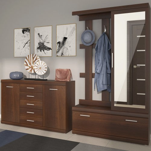 Luscanny 5 Drawer Sideboard in Dark Mahogany Melamine LivingRoom Storage Unit