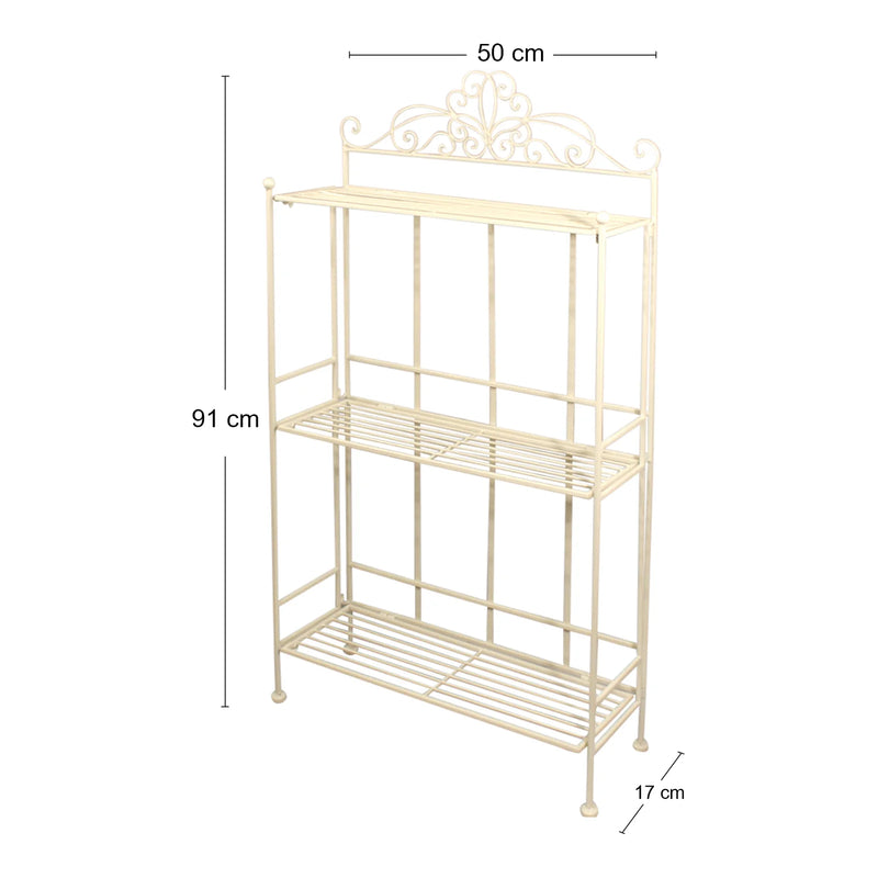 3 Tier Metal Plant Stand, Plant Display Rack, Ladder-Shaped Stand Shelf, Pot Holder for Indoor Outdoor Use, Cream