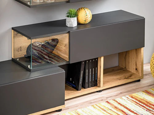 Luzcanny Chic Entertainment Center with Glossy Finish and Plentiful Storage Options