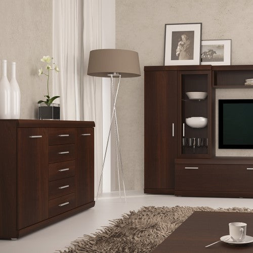 Luscanny 5 Drawer Sideboard in Dark Mahogany Melamine LivingRoom Storage Unit