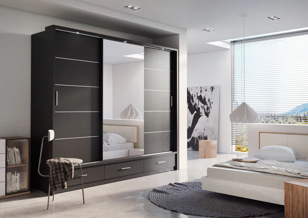 Zinsom High Gloss Modern Sliding 3 Door Wardrobe with 3 Drawers in 3 Colours