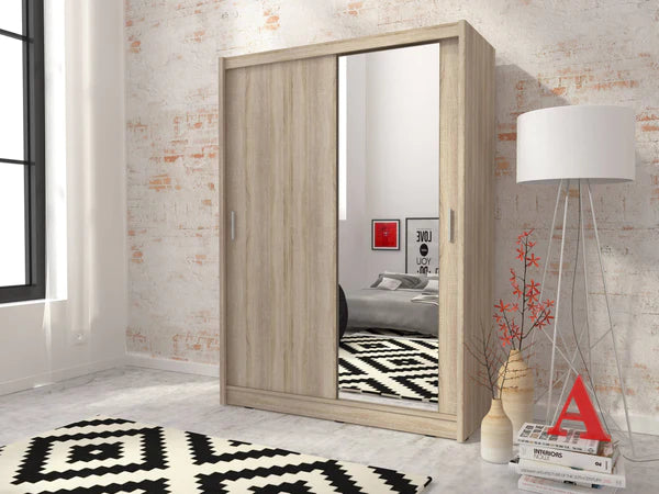 Mezvally Multifunctional Mirror Sliding Door Wardrobe 130cm