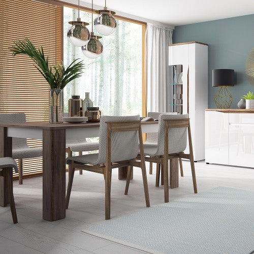 Marvezzi Large extending dining table in High Gloss white & Oak For Living Room & Kitchen