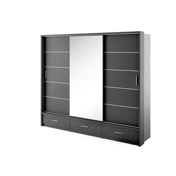 Zinsom High Gloss Modern Sliding 3 Door Wardrobe with 3 Drawers in 3 Colours