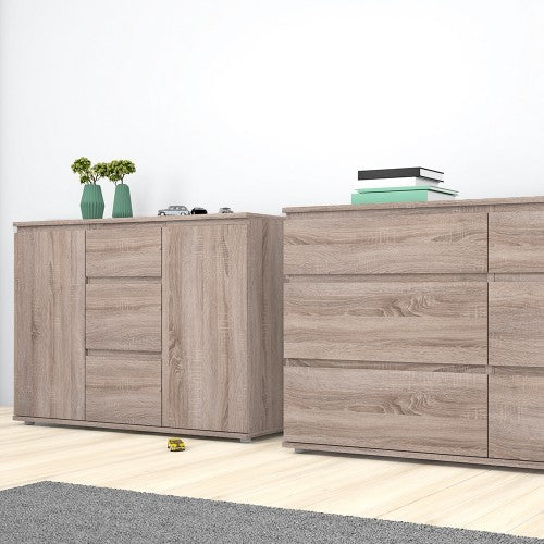 Luscanny zanvezzi Large 3 Drawer Sideboard in Truffle Oak LivingRoom Sidecupboard Storage Unit