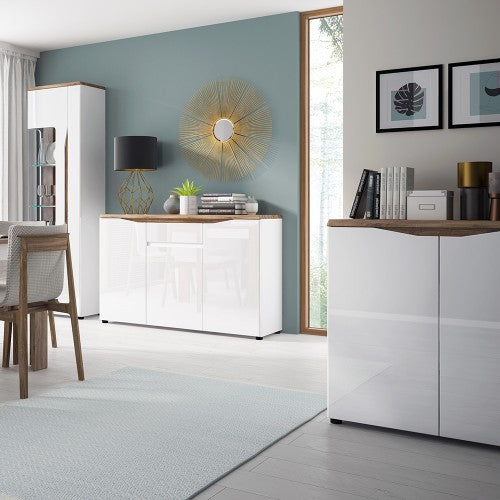 Marvezzi Large extending dining table in High Gloss white & Oak For Living Room & Kitchen