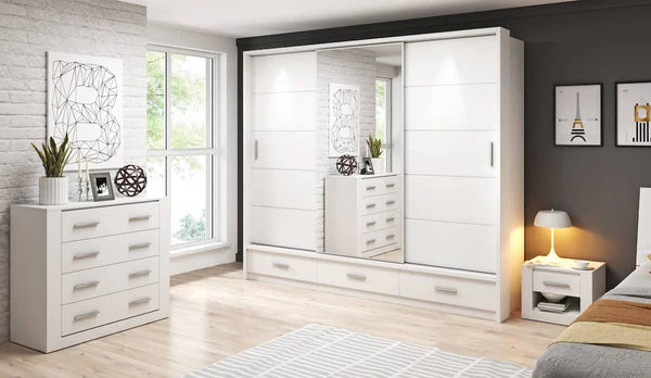 Zinsom High Gloss Modern Sliding 3 Door Wardrobe with 3 Drawers in 3 Colours