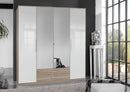 Leranzo 4 Door large White Polished Oak & Mirrored High Gloss Wardrope 200cm
