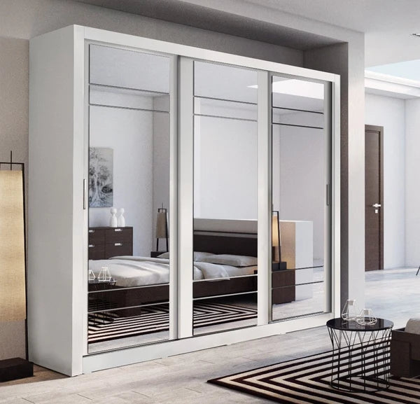 Zinsom Mirror Sliding Door Wardrobe 250cm in 5 Colours