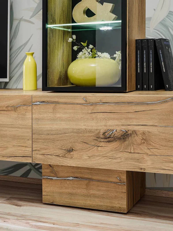 Luscanny Rizora Polished Wooden Entertainment Unit with 7 Cabinets