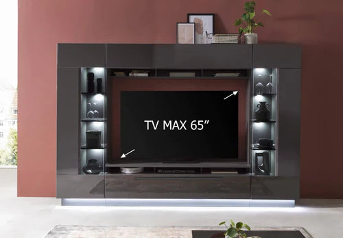 Levvrazae Glamorous Entertainment Center with Plentiful Display Cabinets and Radiant LED Lights