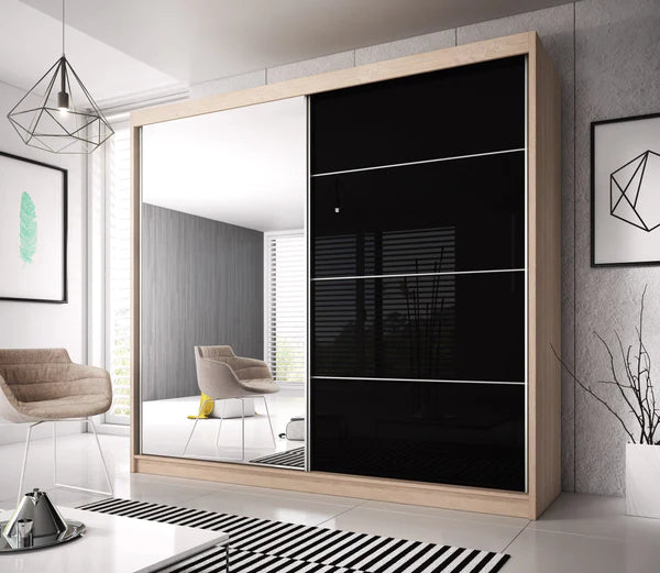 Luscanny High Gloss Large Mirrored Sliding Door Wardrobe