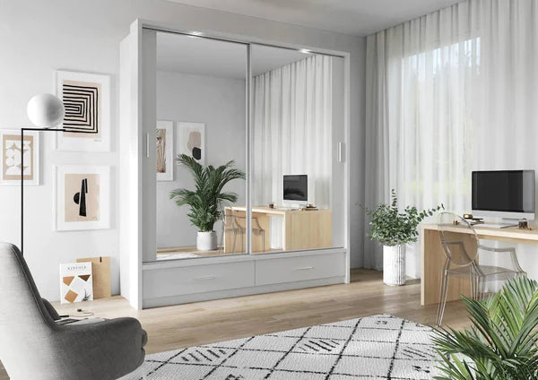 Xevriti Sliding Mirror Bedroom Wardrobe 200cm with LED