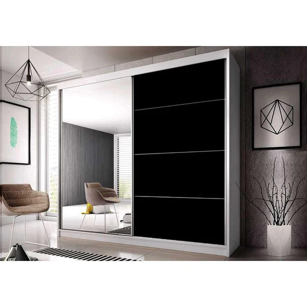 Luscanny High Gloss Large Mirrored Sliding Door Wardrobe