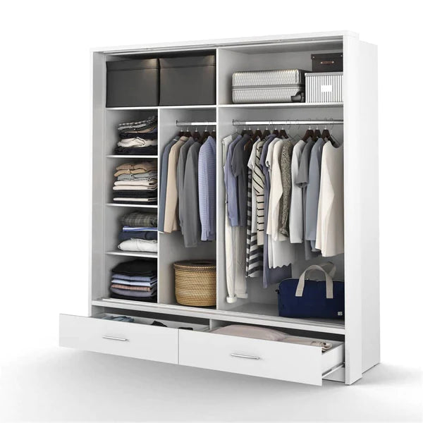 Xevriti Sliding Mirror Bedroom Wardrobe 200cm with LED