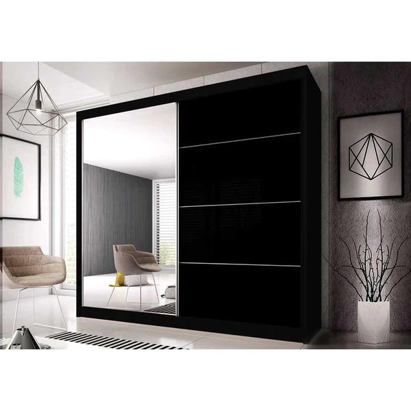 Luscanny High Gloss Large Mirrored Sliding Door Wardrobe