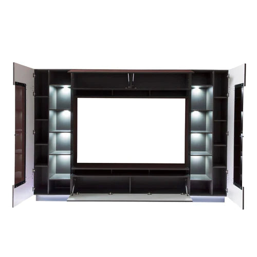 Levvrazae Glamorous Entertainment Center with Plentiful Display Cabinets and Radiant LED Lights