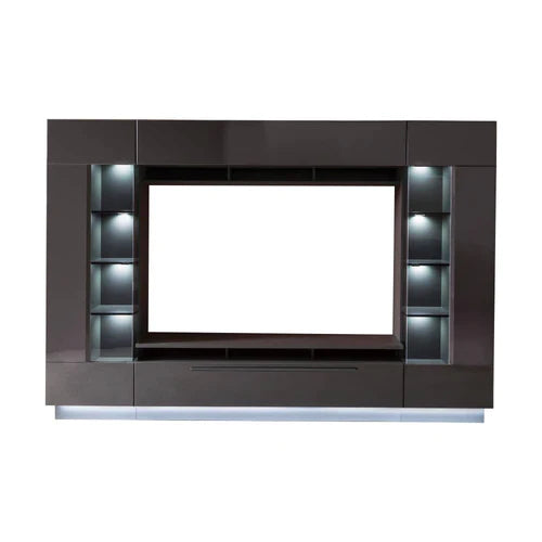 Levvrazae Glamorous Entertainment Center with Plentiful Display Cabinets and Radiant LED Lights