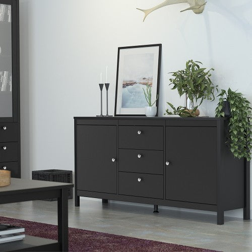 Luscanny Figurati LivingRoom Sideboard 3 drawers & 2 Doors in Matt Black