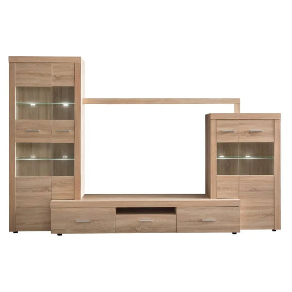 Luscanny Large Oak Wooden Polished TV Entertainment unit Living Room Set