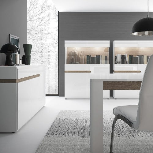 Marvezzi Living Extending Dining Table in white with an Truffle Oak Trim For Living Room & Kitchen