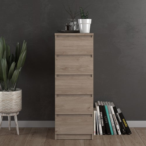 Luscanny Tall Narrow Chest of 5 Drawers Cabinet Cupboard in Oak Storage Unit