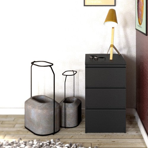 Luscanny 3 Drawers Bedside Cabinet Nightstand Table in Black Matt Storage Chest