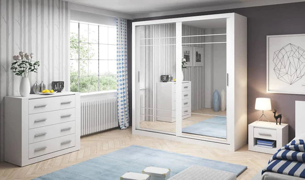Luscanny Pine Wooden Sliding 2 Mirrored Door Wardrope 203cm in 3 colours