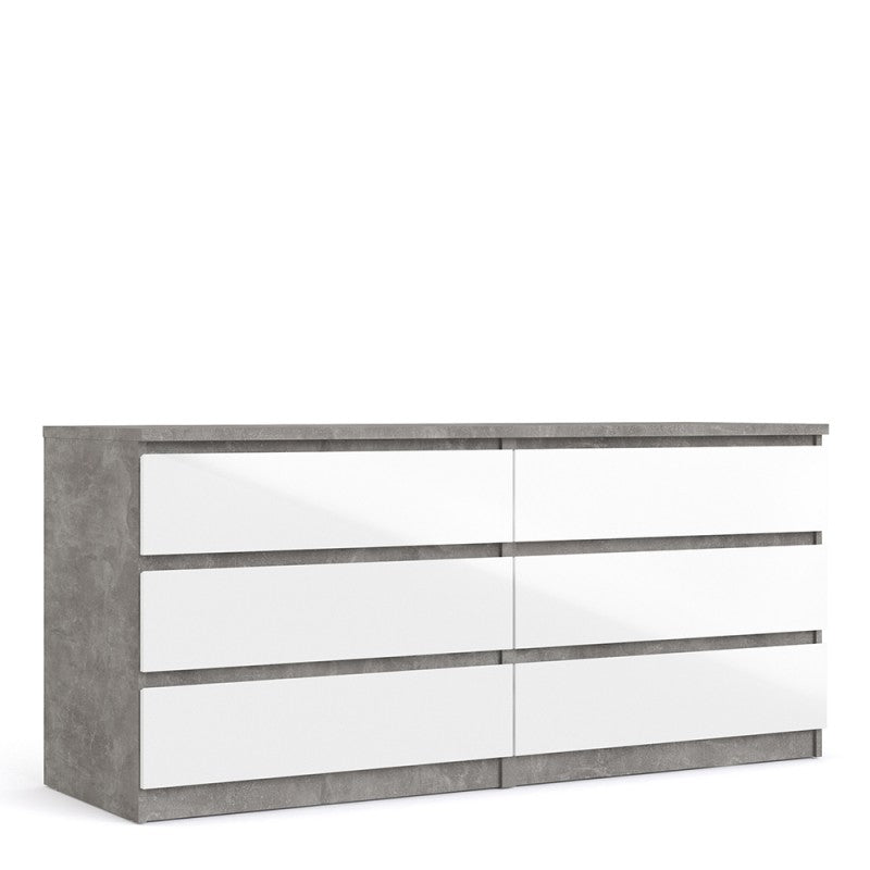 Luscanny Wide Chest of 6 Drawers Concrete High Gloss Storage Cabinet Sideboard White