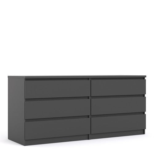 Luscanny Wide Chest of 6 Drawers High Gloss Storage Cabinet Sideboard Matt Black