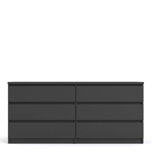 Luscanny Wide Chest of 6 Drawers High Gloss Storage Cabinet Sideboard Matt Black