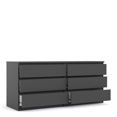 Luscanny Wide Chest of 6 Drawers High Gloss Storage Cabinet Sideboard Matt Black