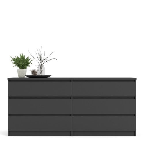 Luscanny Wide Chest of 6 Drawers High Gloss Storage Cabinet Sideboard Matt Black