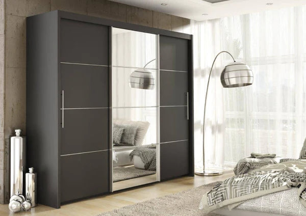 Lezznova Large Sliding Mirror Wardrope for Bedroom Storage cupboard 250cm in 3 colours