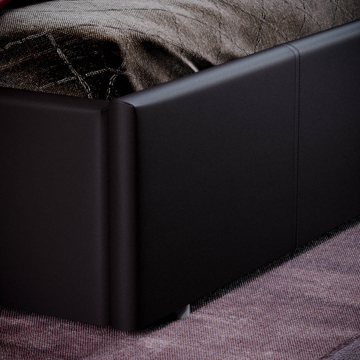 Muvazzi Double Ottoman Faux Leather Bed in Brown With Large Underbed Storage & Headboard