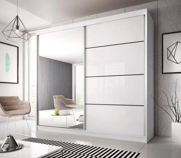 Zinsom High Gloss 183cm Sliding Mirror Door Wardrobe in 3 colours