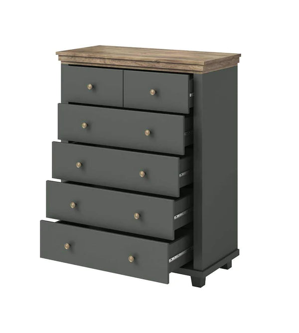 Luscanny Chest of 6 Grey Smooth Wooden Drawer