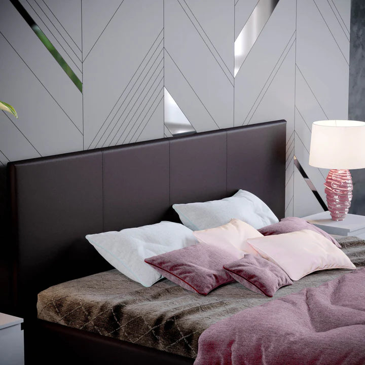 Muvazzi Double Ottoman Faux Leather Bed in Brown With Large Underbed Storage & Headboard