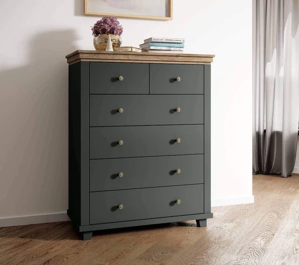 Luscanny Chest of 6 Grey Smooth Wooden Drawer