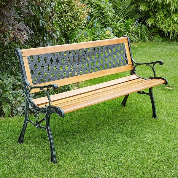 Garden Bench 3 Seater with Hardwood Slats and Cast Iron Legs