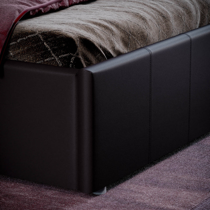 Muvazzi Single Ottoman Faux Leather Bed in Brown With Large Underbed Storage & Headboard