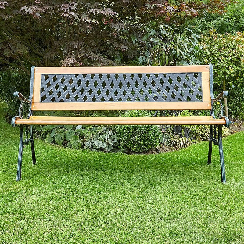 Garden Bench 3 Seater with Hardwood Slats and Cast Iron Legs
