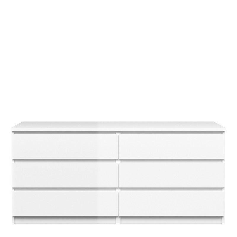 Luscanny Wide Chest of 6 Drawers High Gloss Storage Cabinet Sideboard White