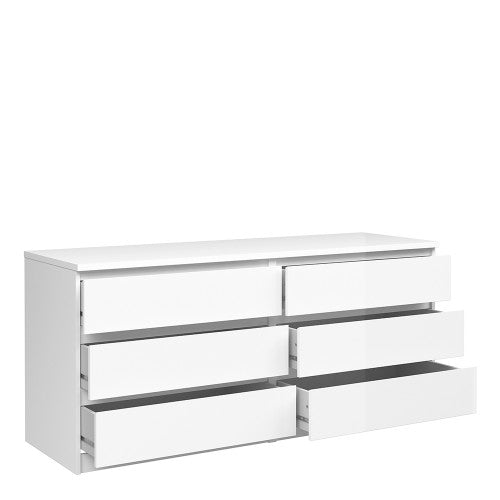 Luscanny Wide Chest of 6 Drawers High Gloss Storage Cabinet Sideboard White