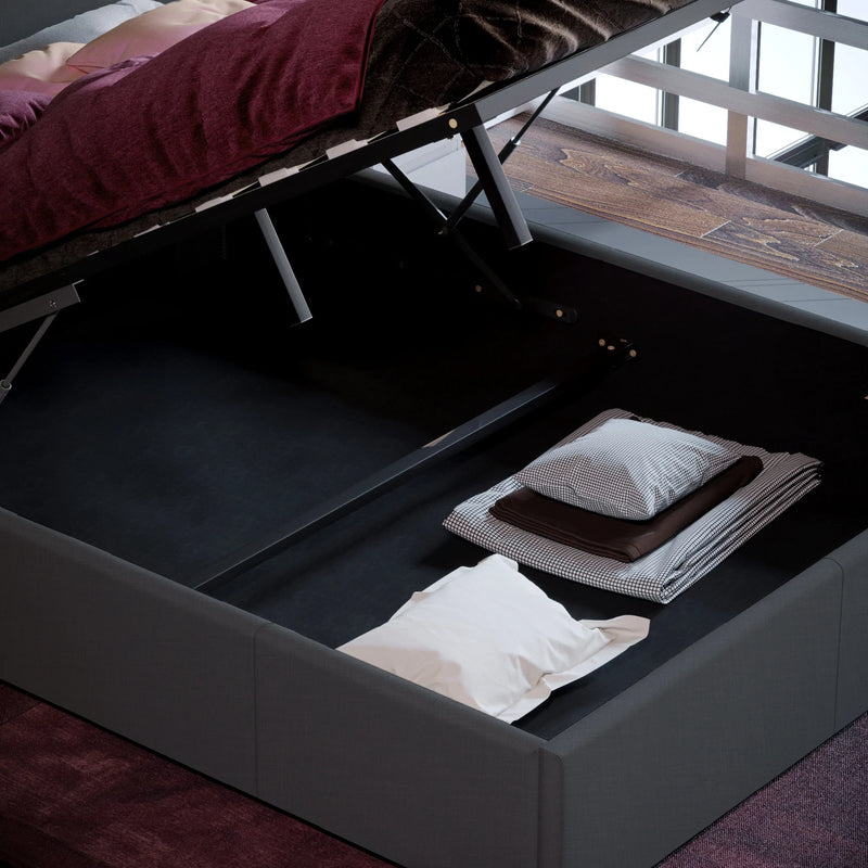 Luscanny Double Dark Grey Ottoman Bed With Large Underbed Storage