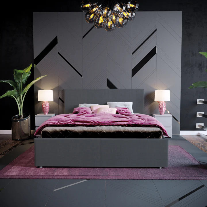Luscanny Double Dark Grey Ottoman Bed With Large Underbed Storage